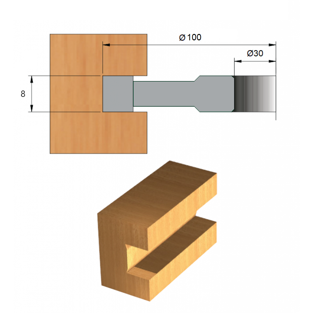 Fresa para Ranhura de Aço Ø100 x 8 x 30 – 6 Dentes - Cód. 2800.05